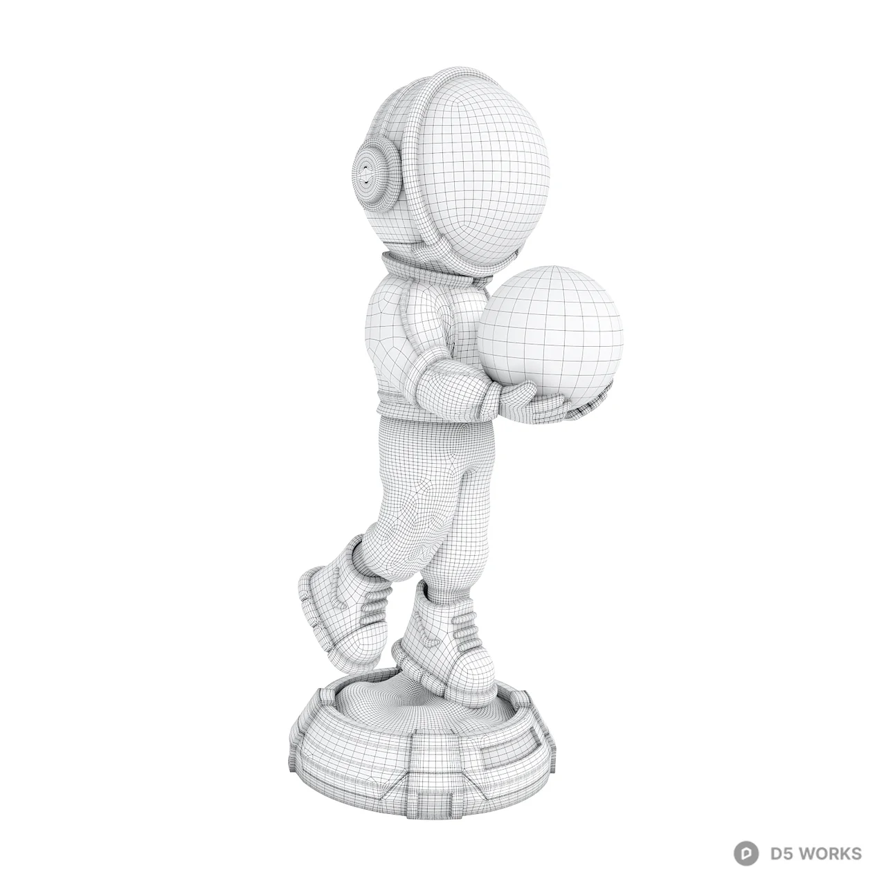 Stylized Golden Astronaut Figurine with Moon Orb 3d model thumbnail 5