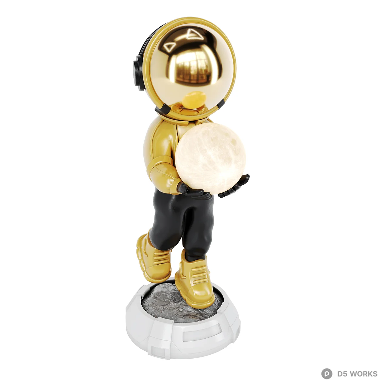 Stylized Golden Astronaut Figurine with Moon Orb 3d model thumbnail 4