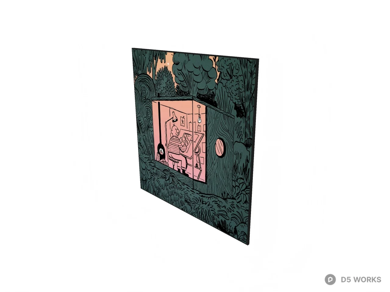 Stylized Comic Art Forest Studio Illustration 3d model thumbnail 2