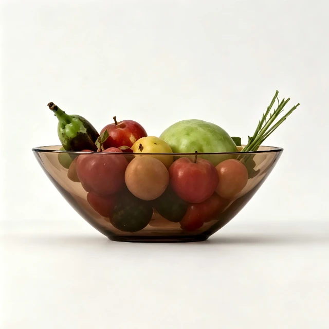 Amber Glass Fruit Bowl with Assorted Produce 3d model