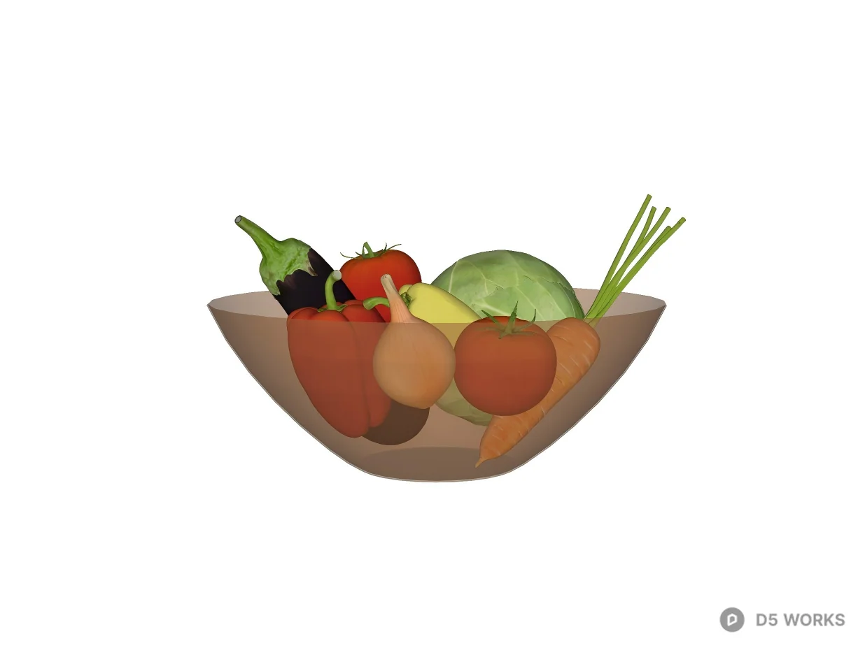 Amber Glass Fruit Bowl with Assorted Produce 3d model thumbnail 2