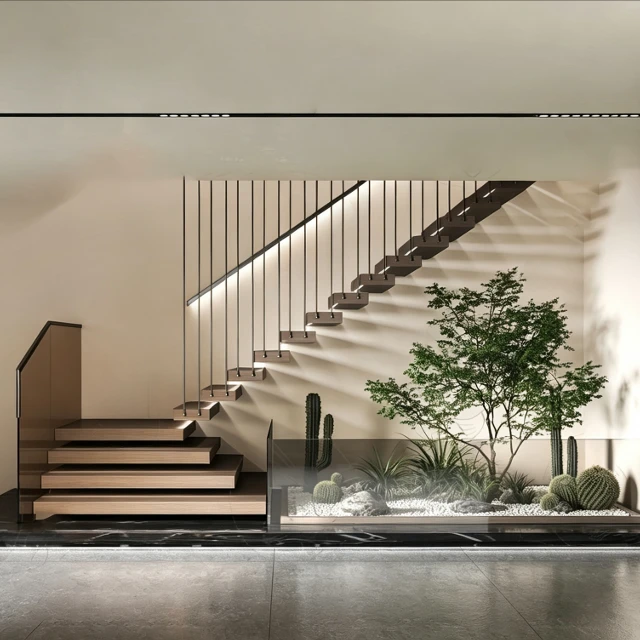 Modern Minimalist Floating Staircase with Indoor Garden 3d model