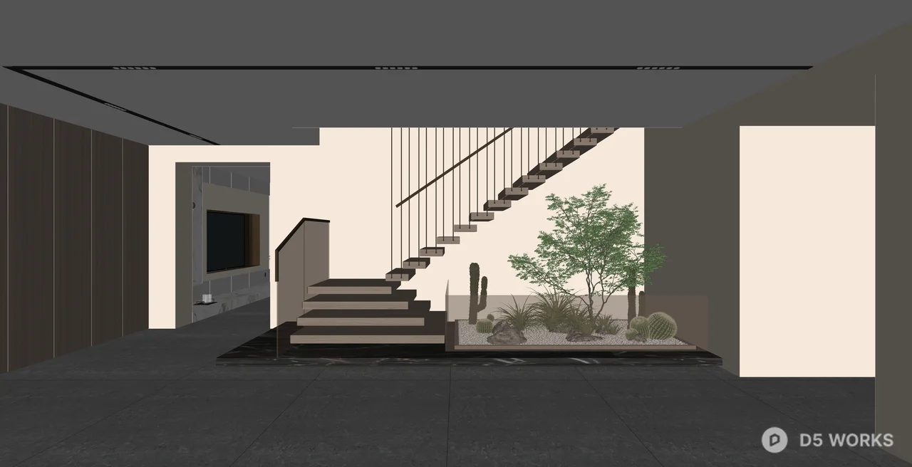 Modern Minimalist Floating Staircase with Indoor Garden 3d model thumbnail 2
