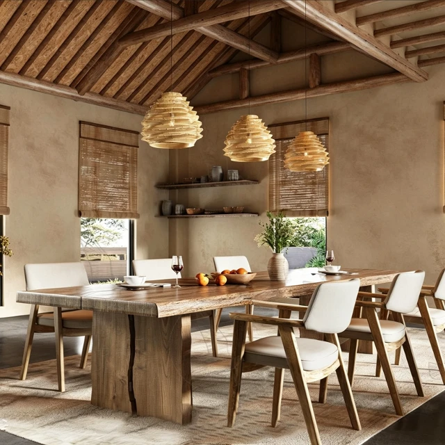 Rustic Wabi-Sabi Dining Room Interior Scene 3d model
