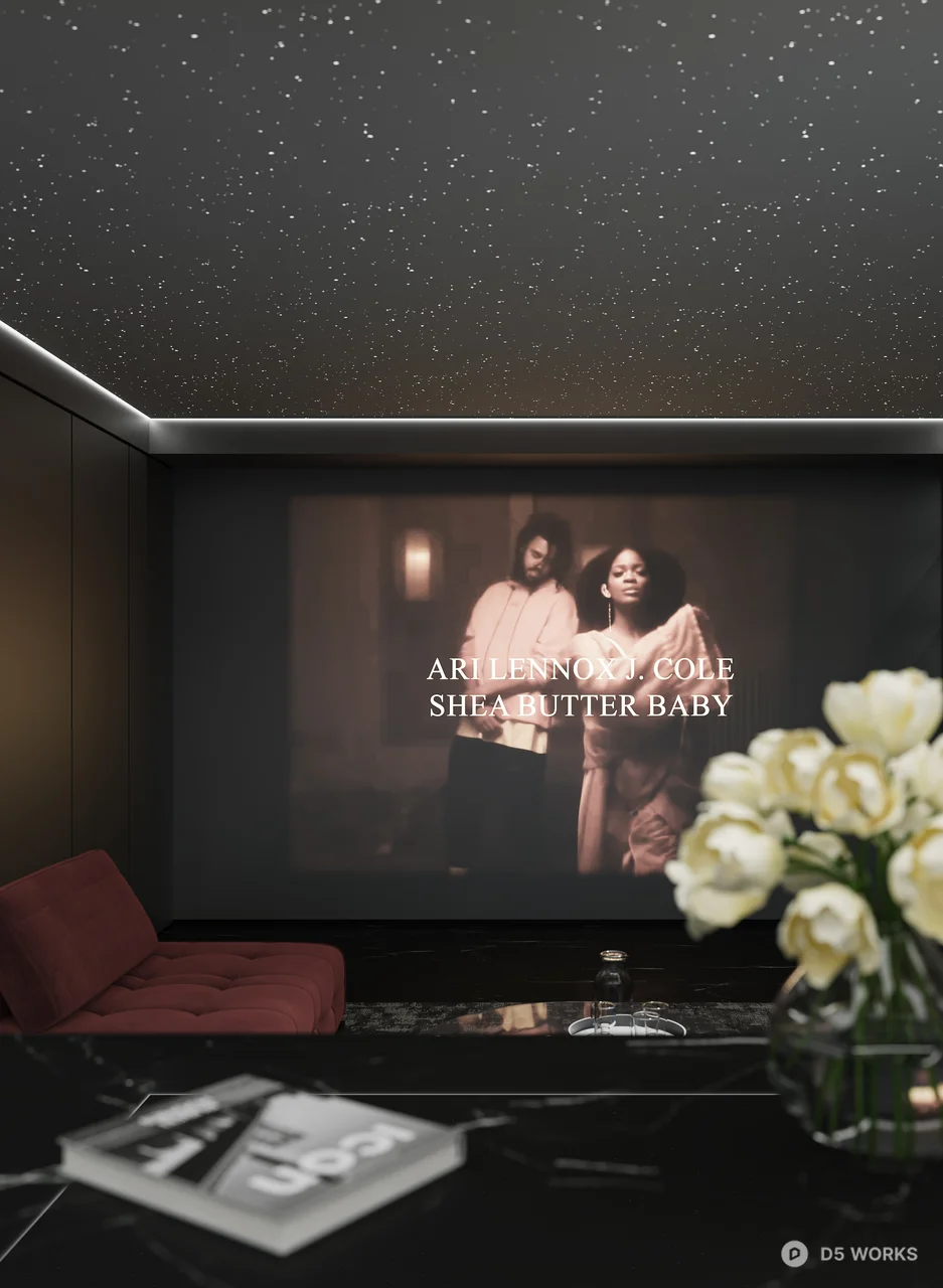 Modern Home Theater With Red Sofa And Ambient Lighting 3d model thumbnail 4