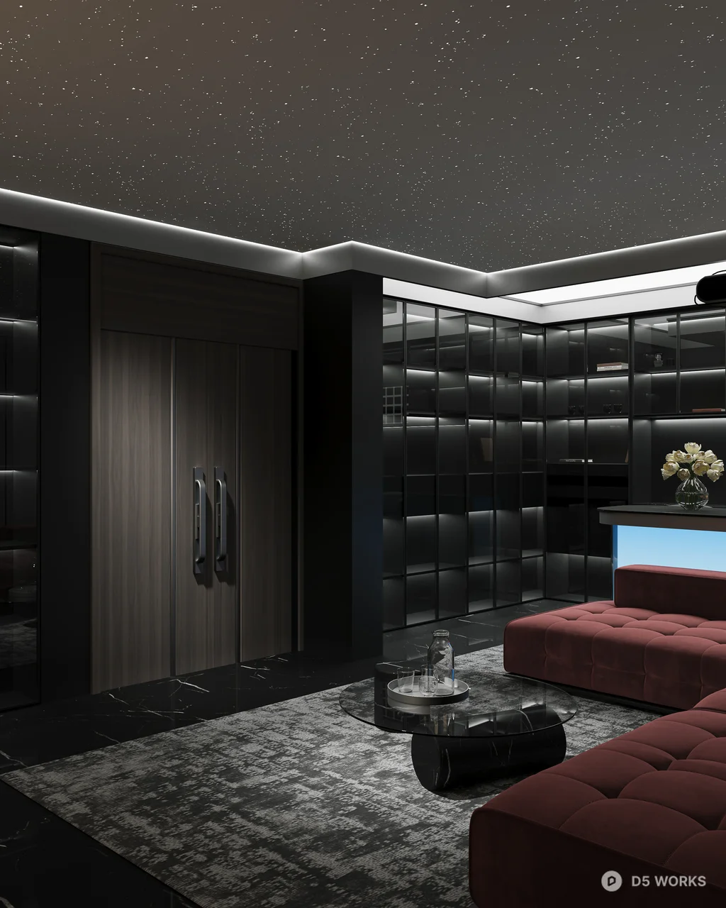 Modern Home Theater With Red Sofa And Ambient Lighting 3d model thumbnail 10