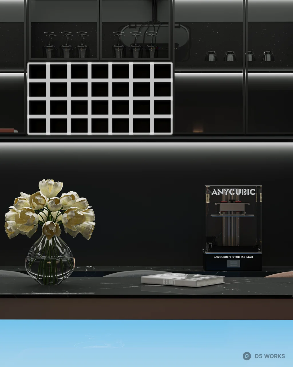 Modern Home Theater With Red Sofa And Ambient Lighting 3d model thumbnail 7