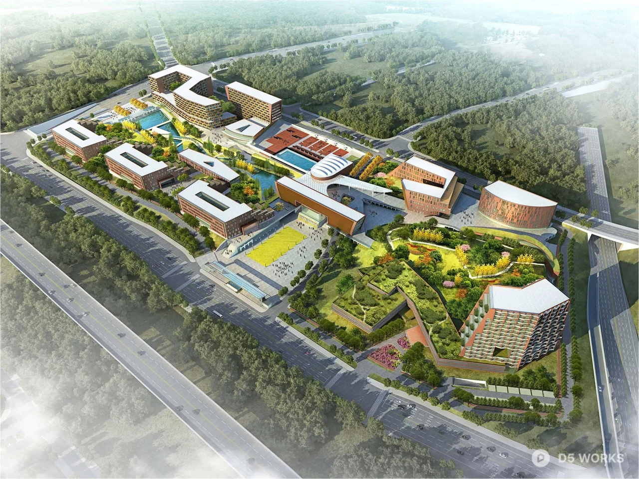 Aerial View of Campus Green Space Planning 3d model - Image 1