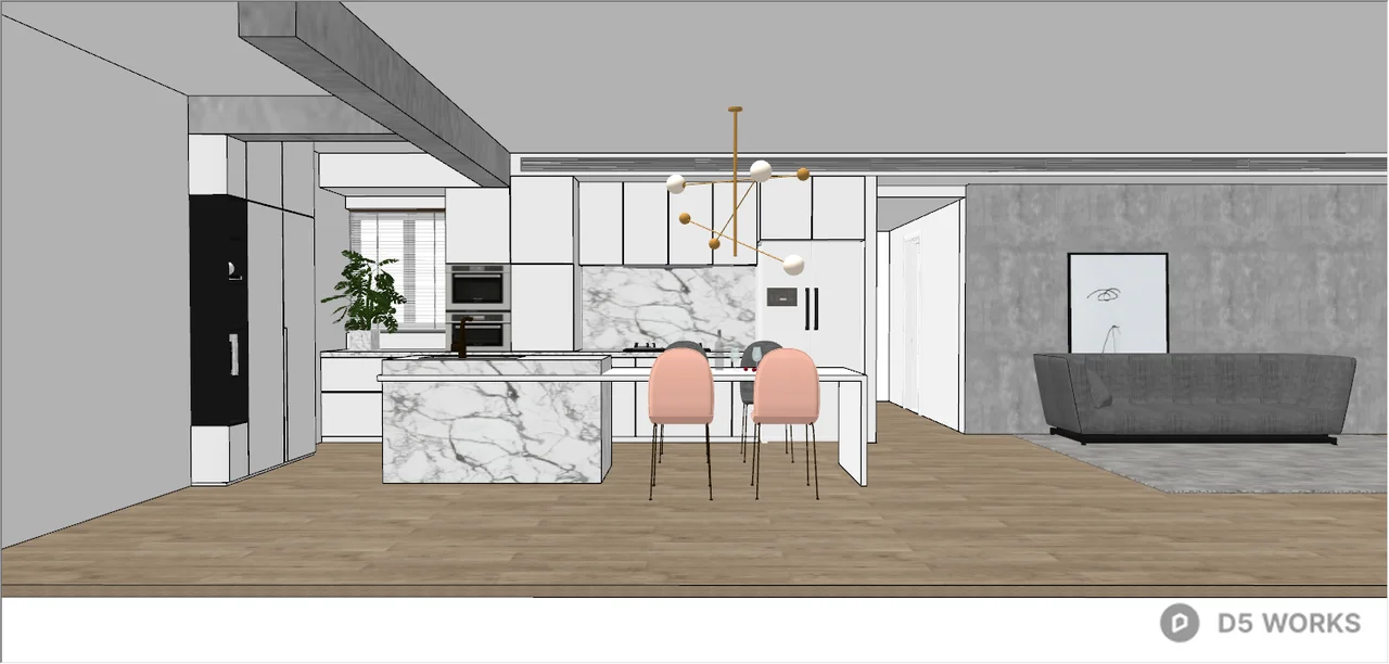 Free Modern Open Kitchen with Marble Island 3D Model .skp