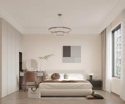 Minimalist Bedroom with Circular Chandelier 3d model