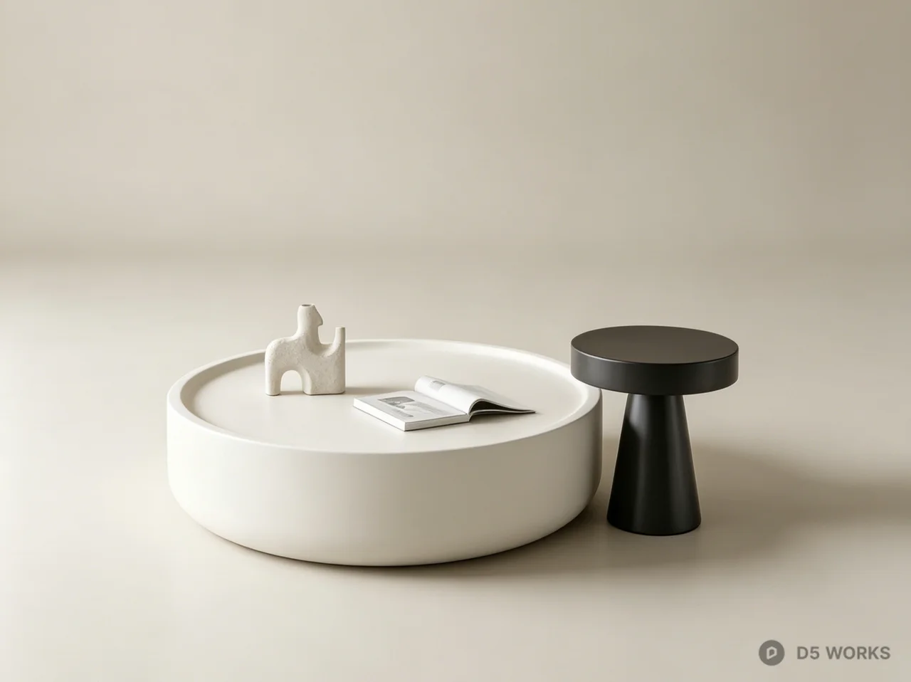 Minimalist Round Coffee and Side Table Set 3d model - Image 1
