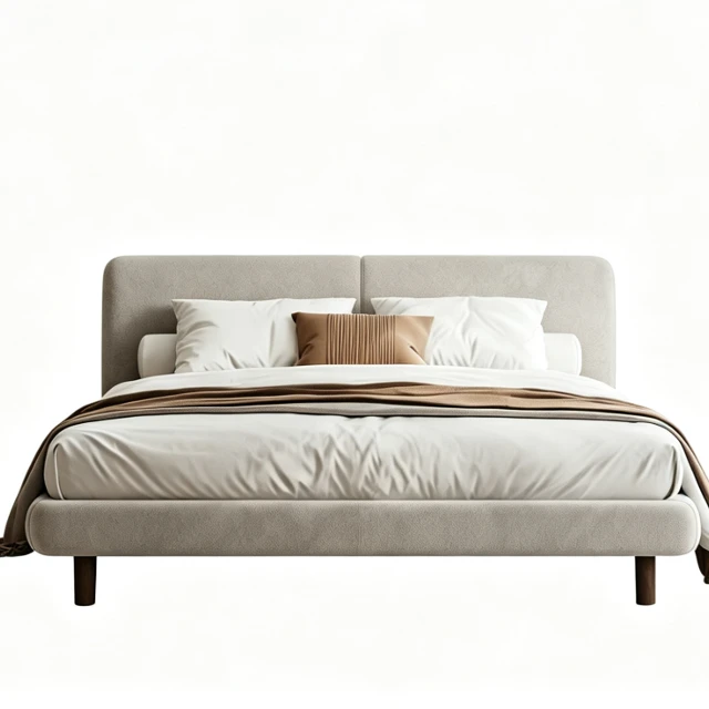 Modern Upholstered Fabric Bed with Tapered Wood Legs 3d model