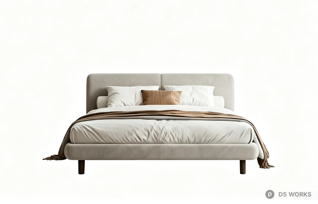 Modern Upholstered Fabric Bed with Tapered Wood Legs 3d model - Image 1