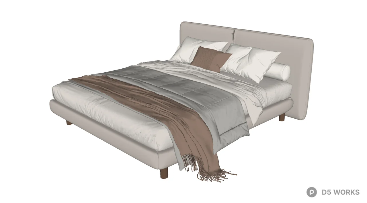 Modern Upholstered Fabric Bed with Tapered Wood Legs 3d model thumbnail 2