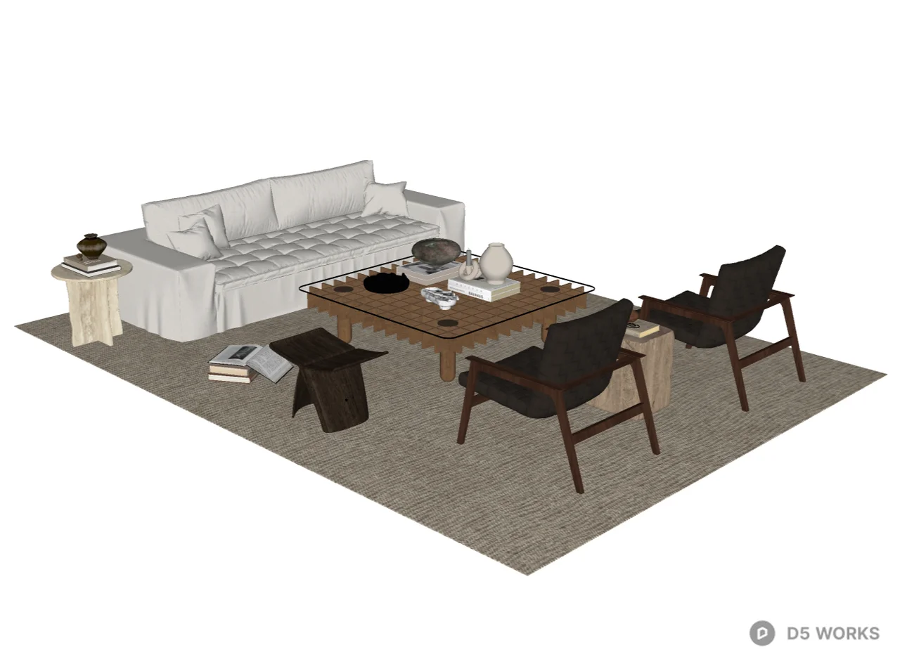 Mid-Century Modern Living Room Furniture Set 3d model thumbnail 2