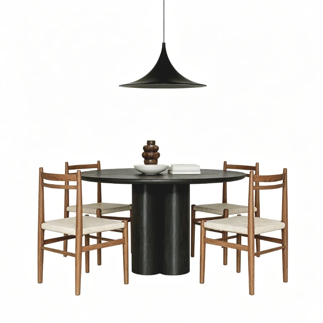 Mid-Century Modern Round Dining Set with Pendant Light 3d model
