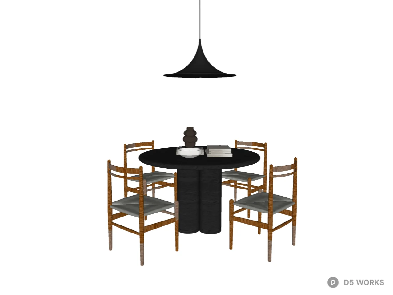 Mid-Century Modern Round Dining Set with Pendant Light 3d model thumbnail 2