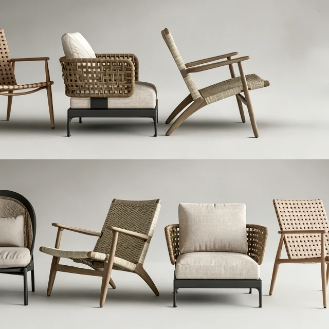 Modern Woven Rattan Outdoor Armchair Collection 3d model
