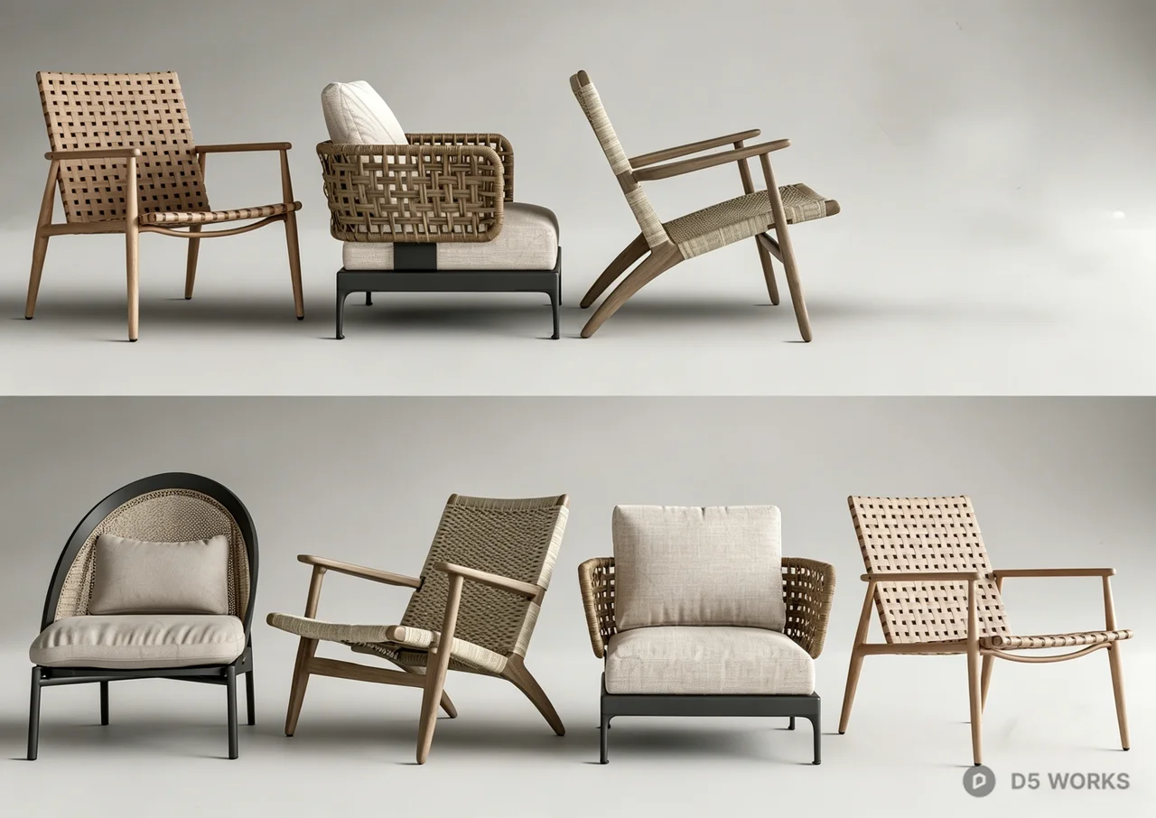 Modern Woven Rattan Outdoor Armchair Collection 3d model - Image 1