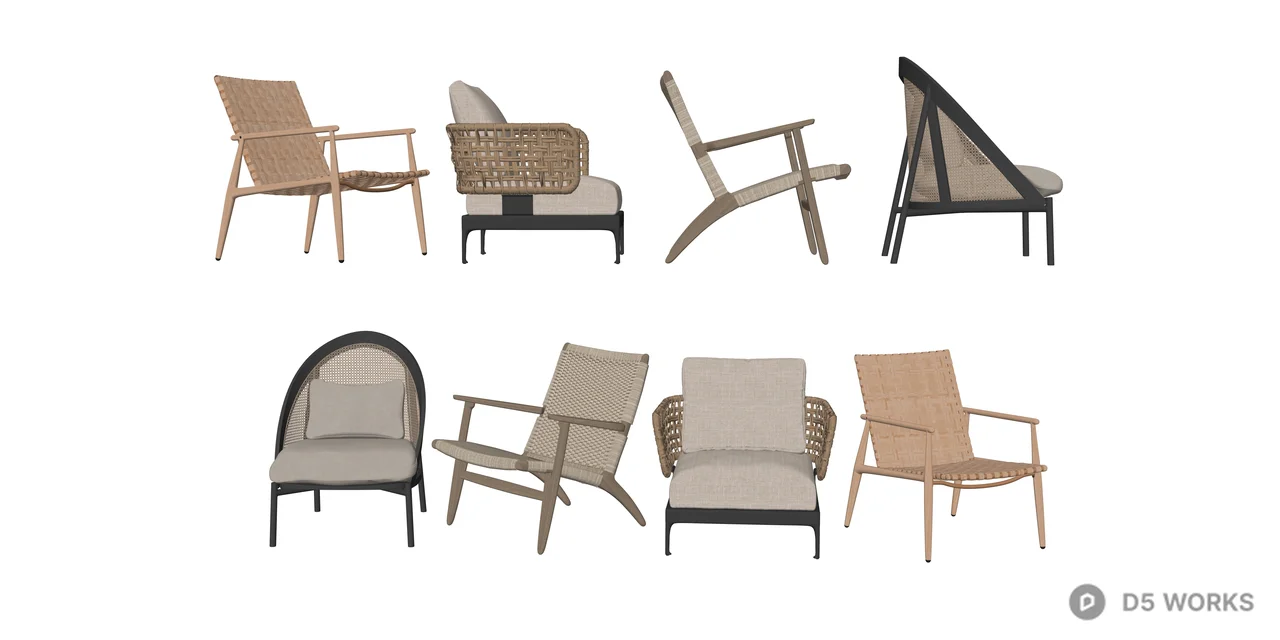 Modern Woven Rattan Outdoor Armchair Collection 3d model thumbnail 2