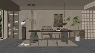 Wabi-Sabi Tea Room With Minimalist Furniture 3d model
