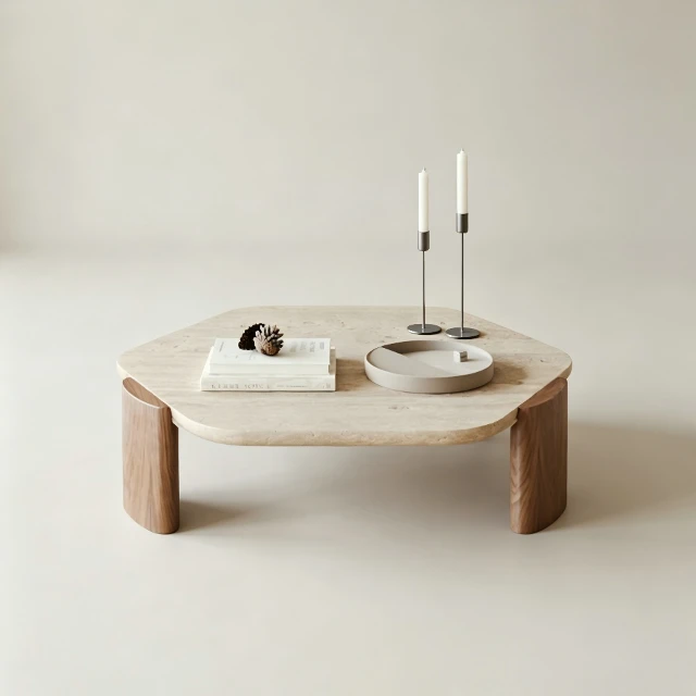 Minimalist Hexagonal Travertine Coffee Table 3d model
