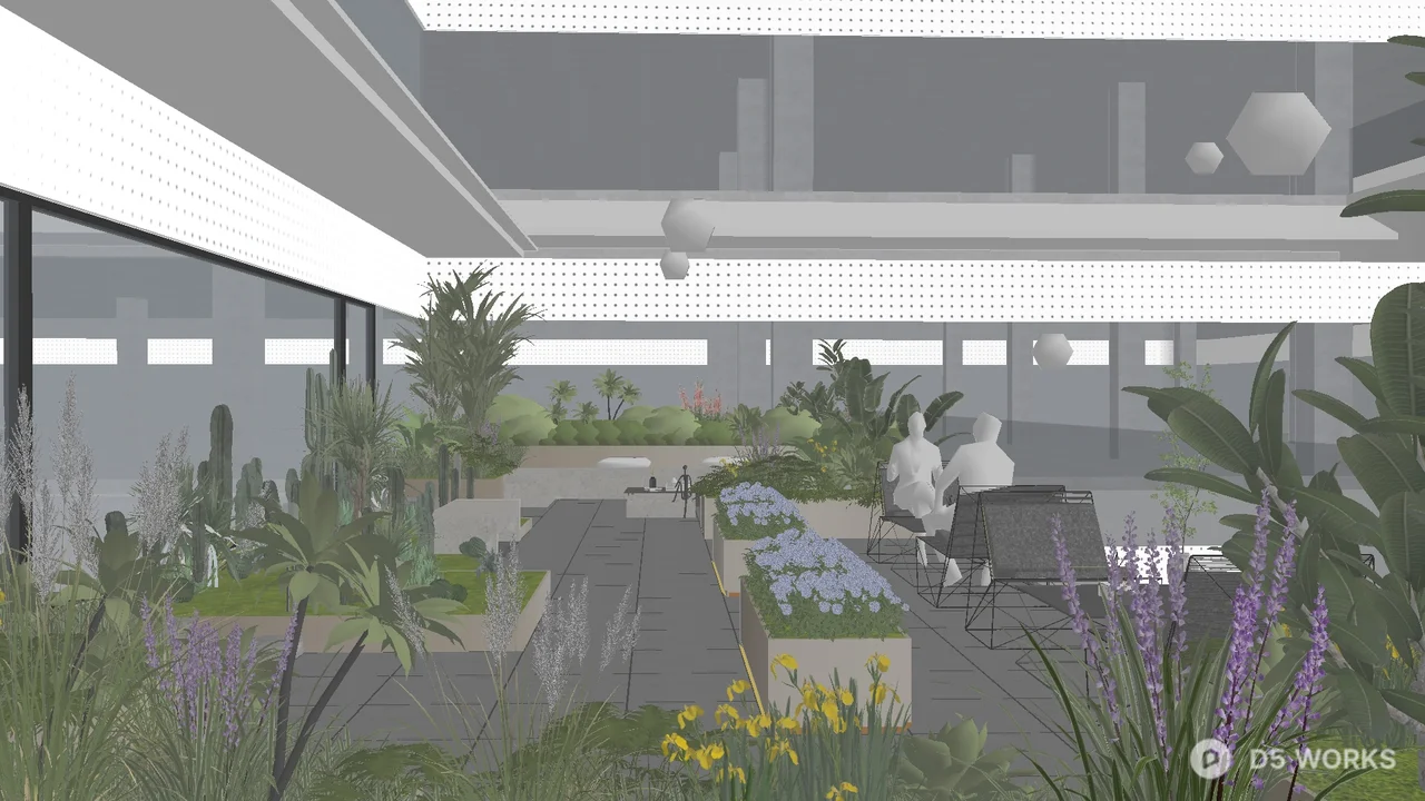 Modern Courtyard Garden With Greenery And Seating 3d model - Image 1