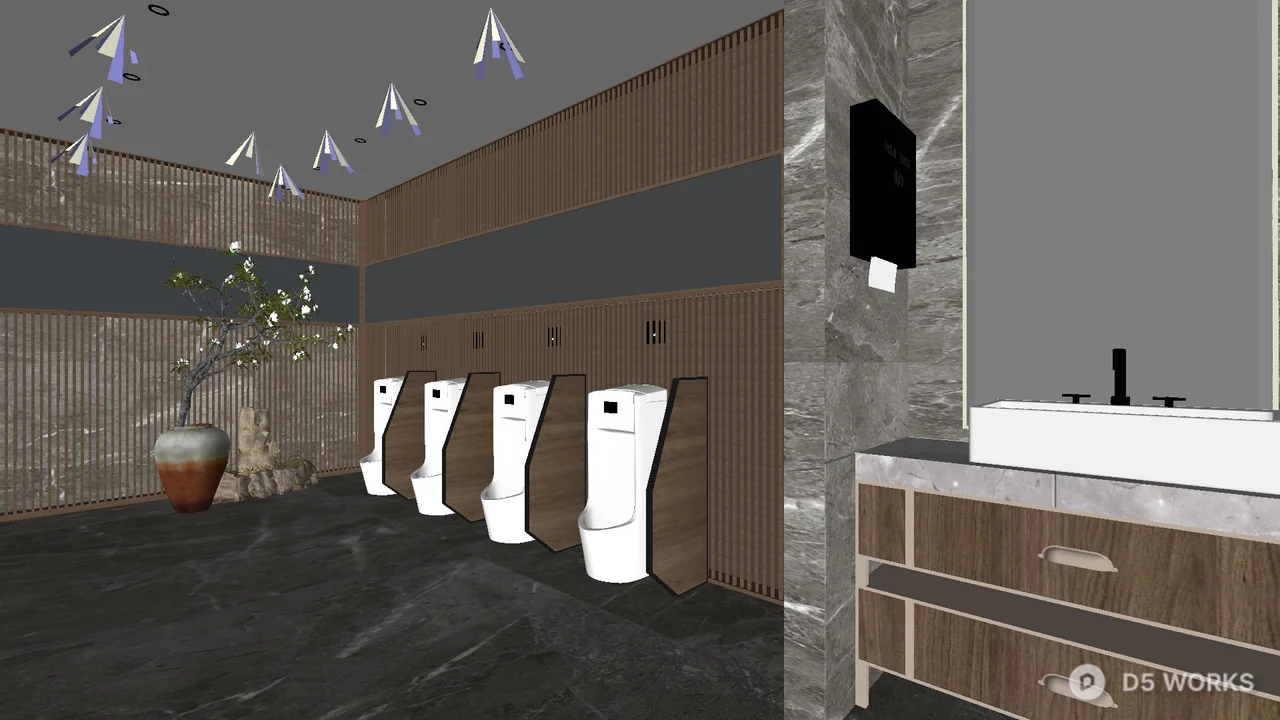 Modern Public Restroom With Marble Walls 3d model thumbnail 2