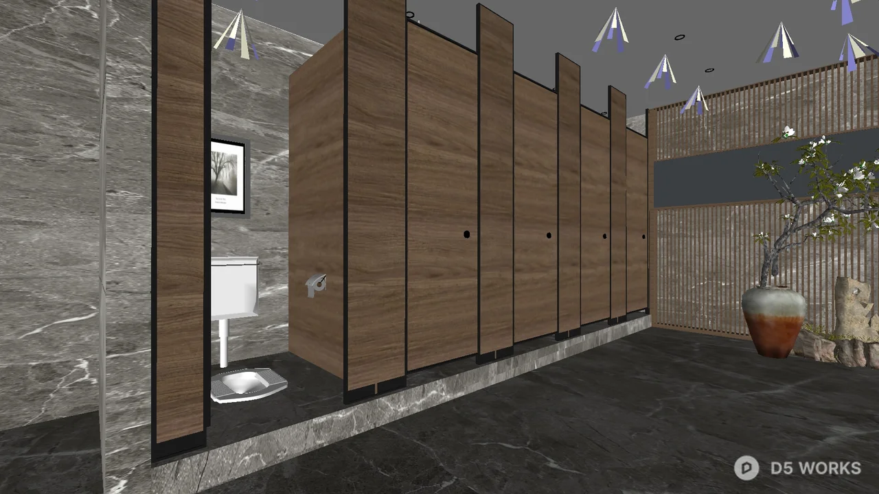 Modern Public Restroom With Marble Walls 3d model thumbnail 3