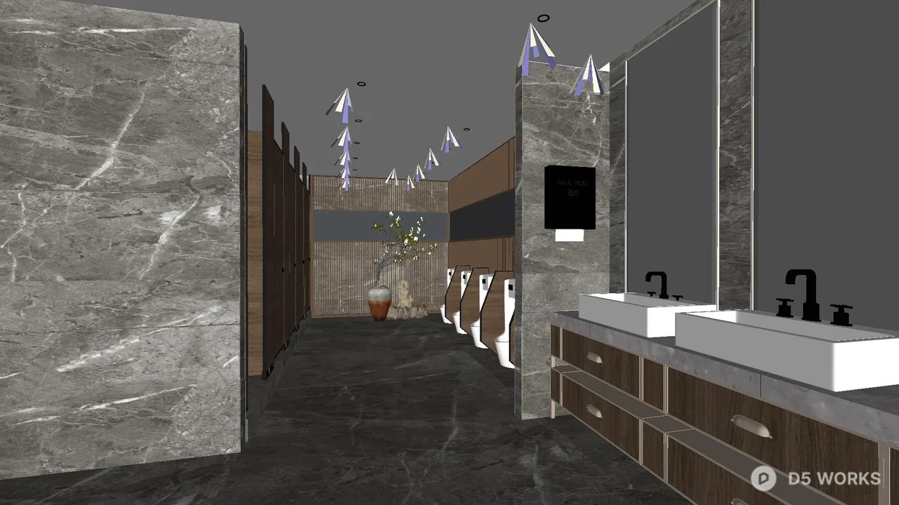 Modern Public Restroom With Marble Walls 3d model - Image 1