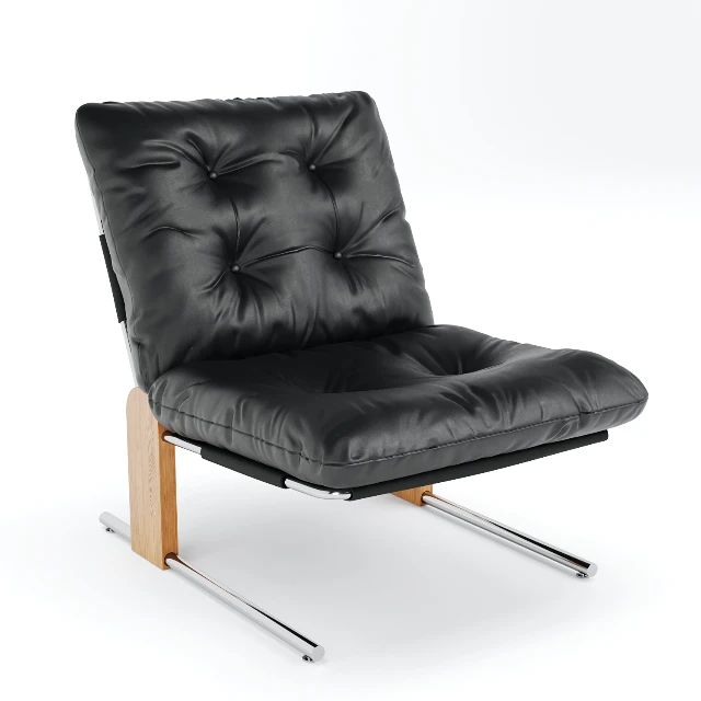 Mid-Century Modern Tufted Black Leather Lounge Chair 3d model