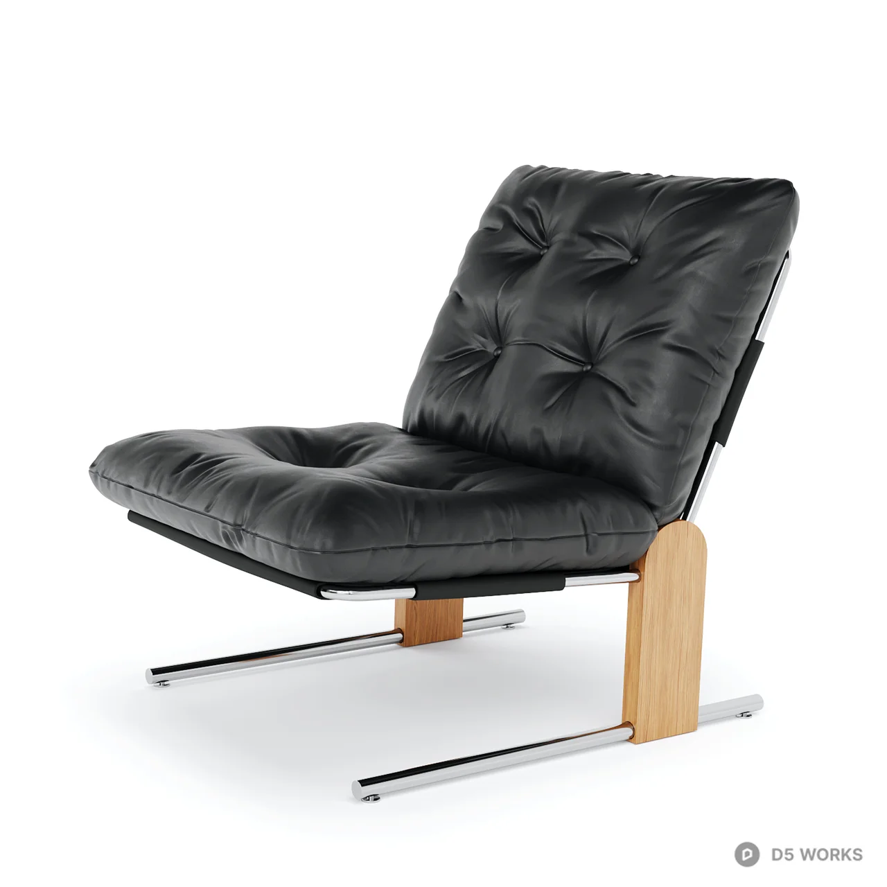 Mid-Century Modern Tufted Black Leather Lounge Chair 3d model thumbnail 4