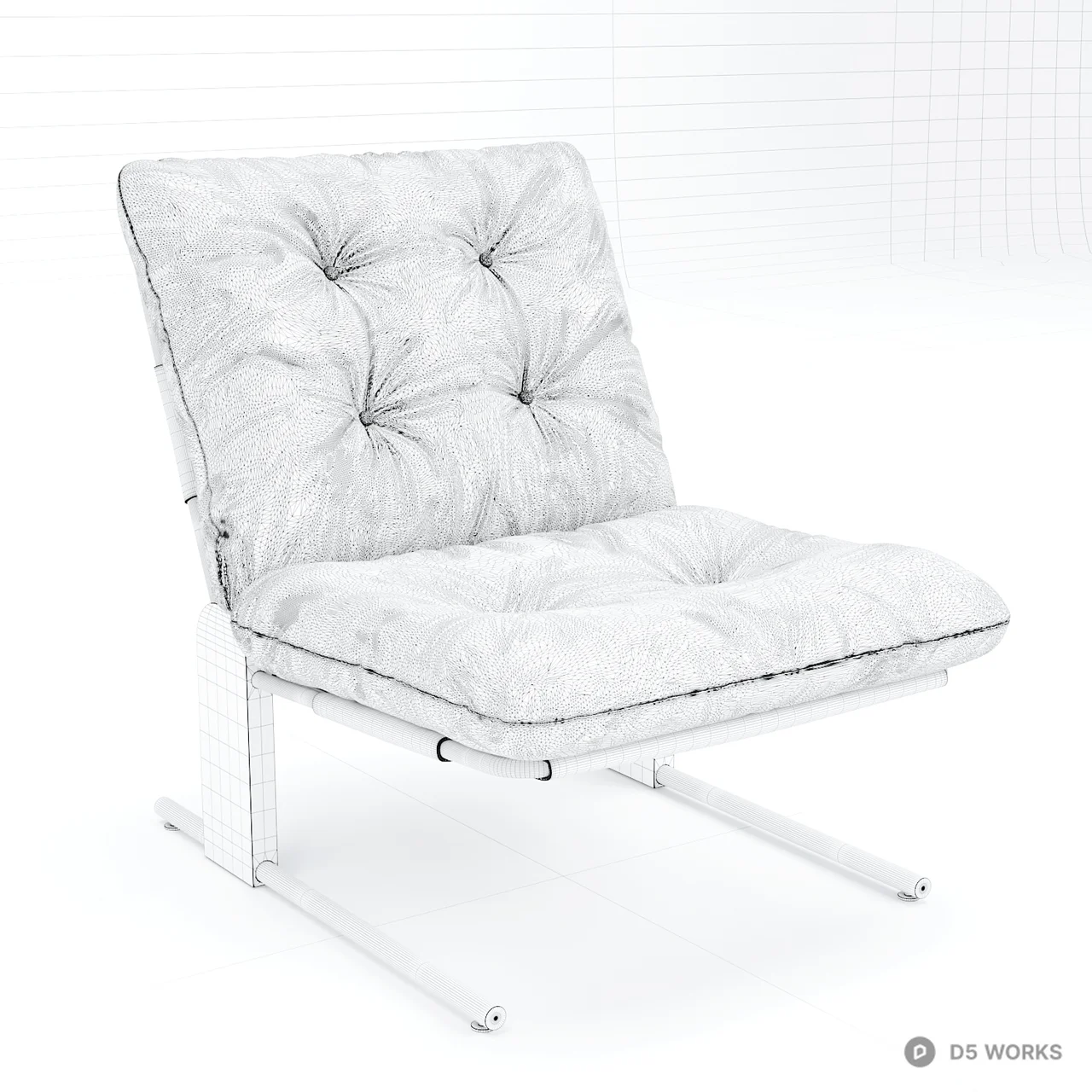 Mid-Century Modern Tufted Black Leather Lounge Chair 3d model thumbnail 5