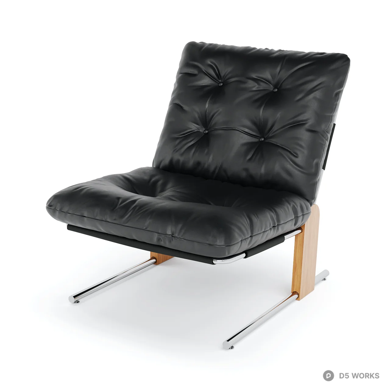 Mid-Century Modern Tufted Black Leather Lounge Chair 3d model thumbnail 3