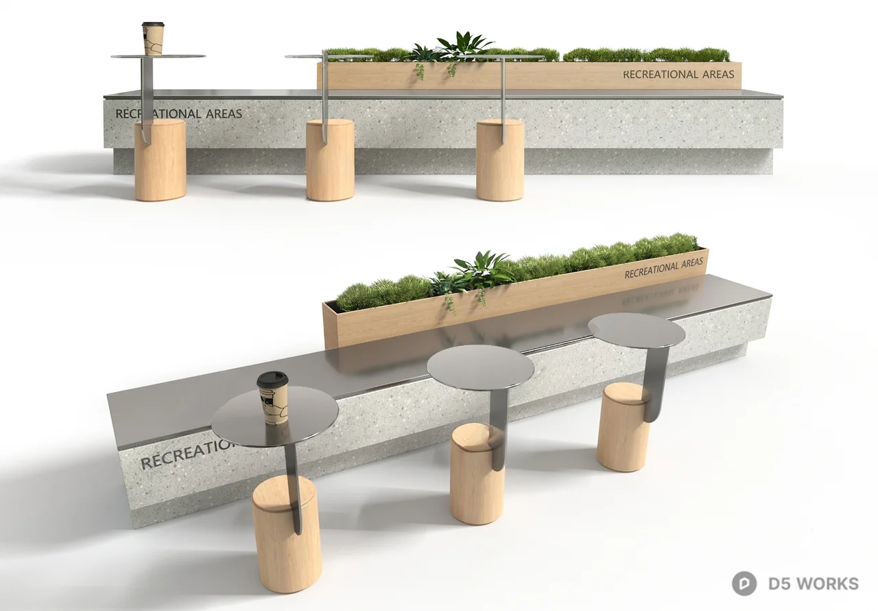 Modern Public Seating With Integrated Planter 3d model - Image 1