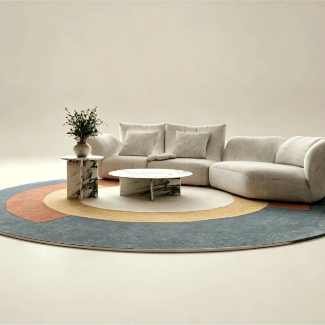 Modern Curved Fabric Sofa with Marble Coffee Tables 3d model