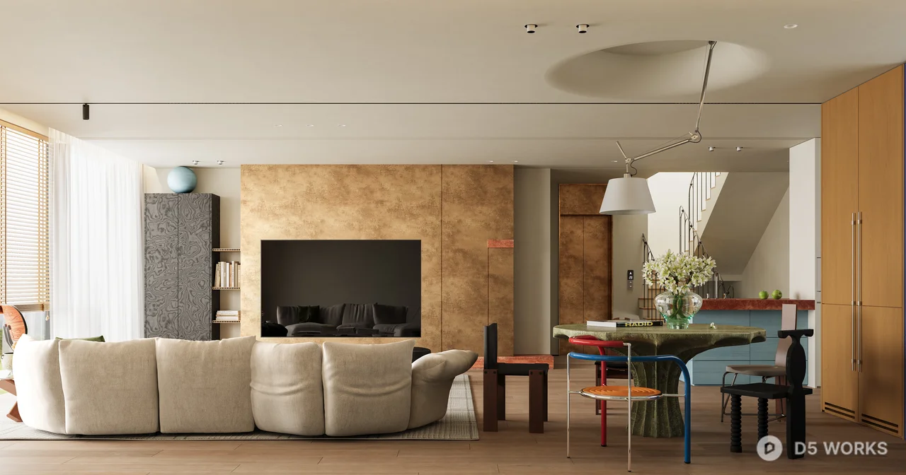 Minimalist Open-plan Living Dining Space With Natural Light 3d model thumbnail 9
