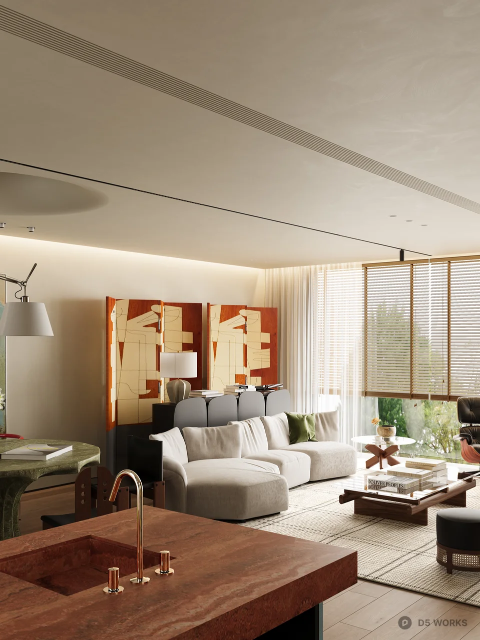 Minimalist Open-plan Living Dining Space With Natural Light 3d model thumbnail 7