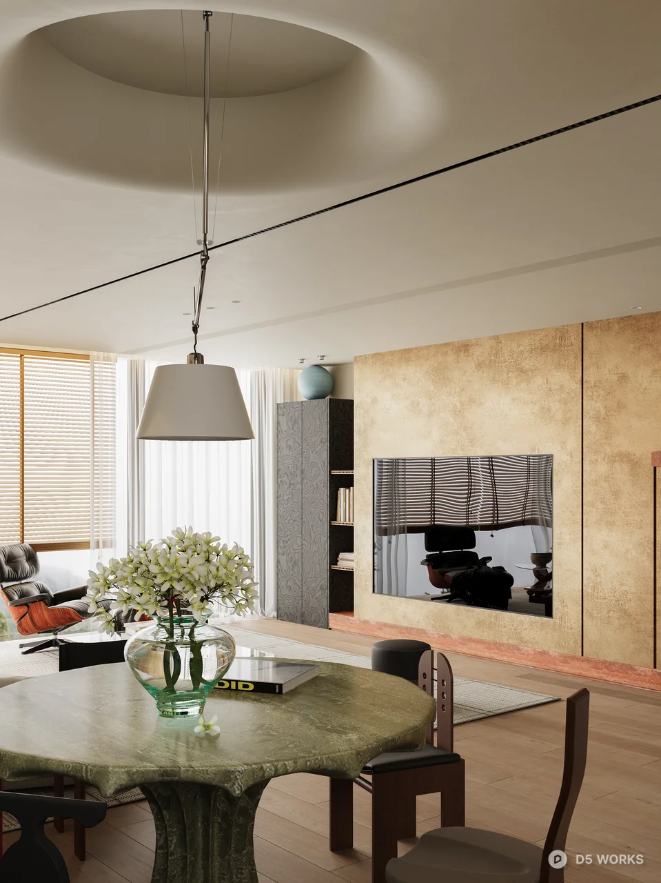 Minimalist Open-plan Living Dining Space With Natural Light 3d model thumbnail 5