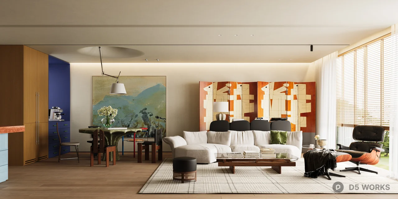 Minimalist Open-plan Living Dining Space With Natural Light 3d model thumbnail 8