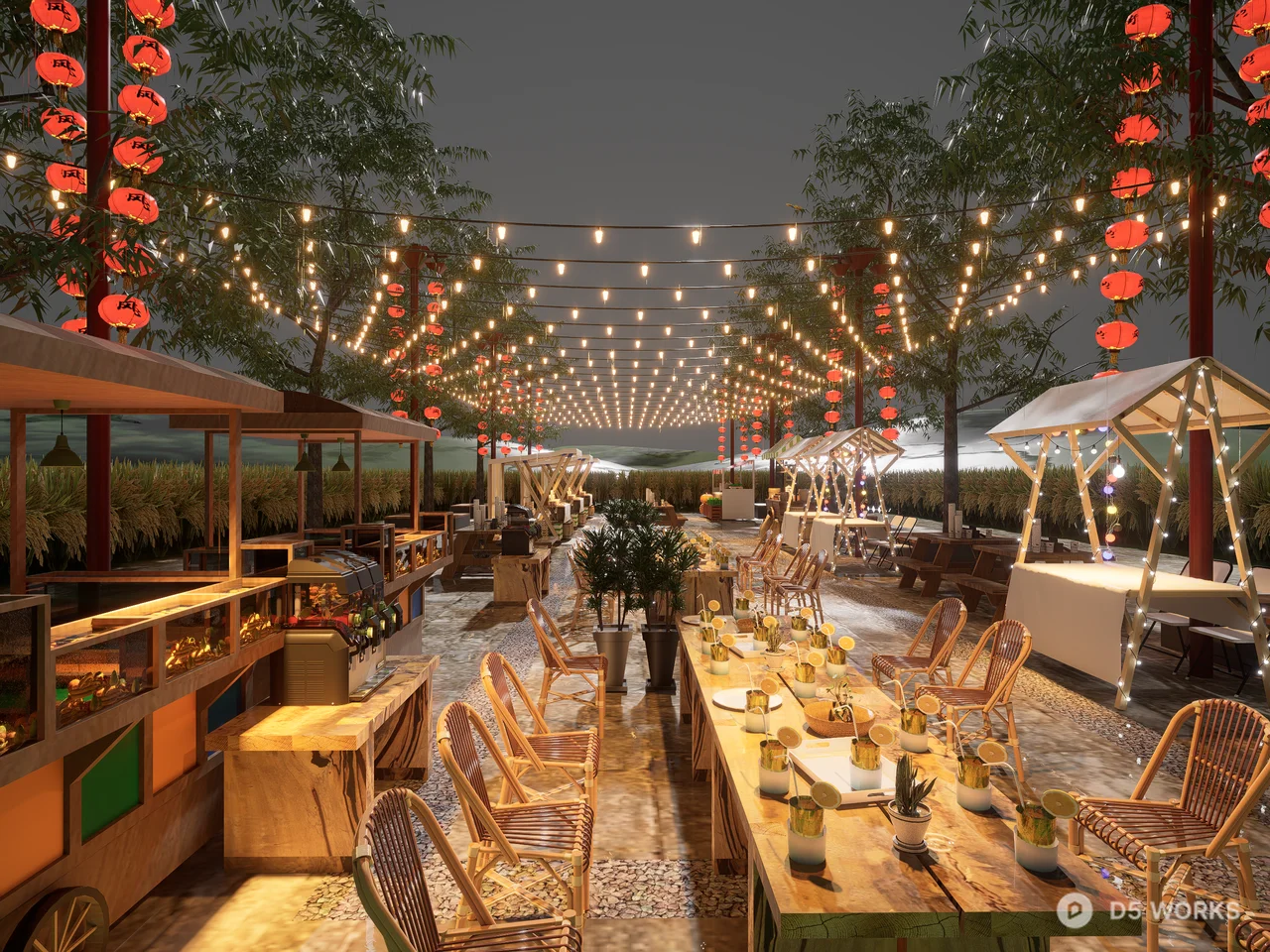 Outdoor Festive Garden Bar and Lounge Scene 3d model - Image 1