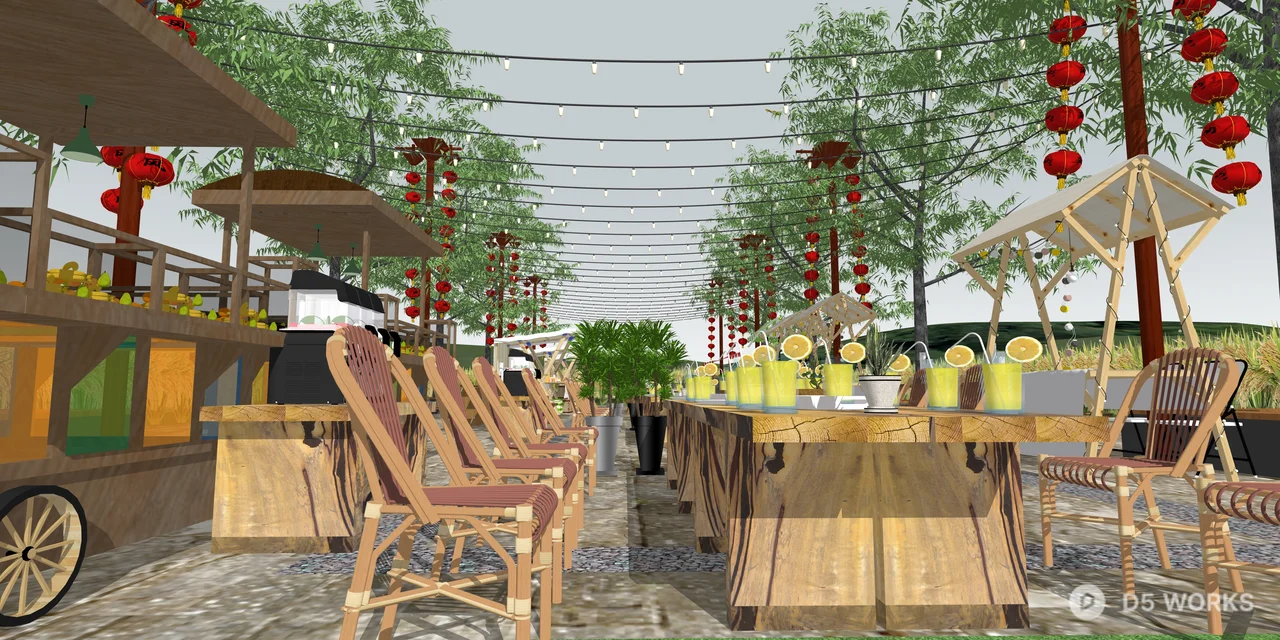 Outdoor Festive Garden Bar and Lounge Scene 3d model thumbnail 2
