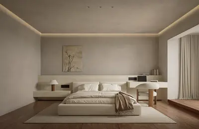 Minimalist Bedroom With Integrated Lighting And Neutral Tones 3d model