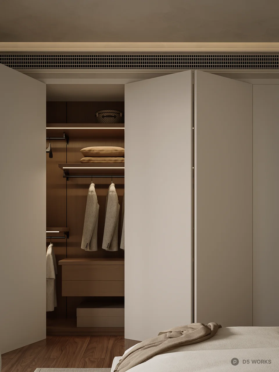 Minimalist Bedroom With Integrated Lighting And Neutral Tones 3d model thumbnail 6