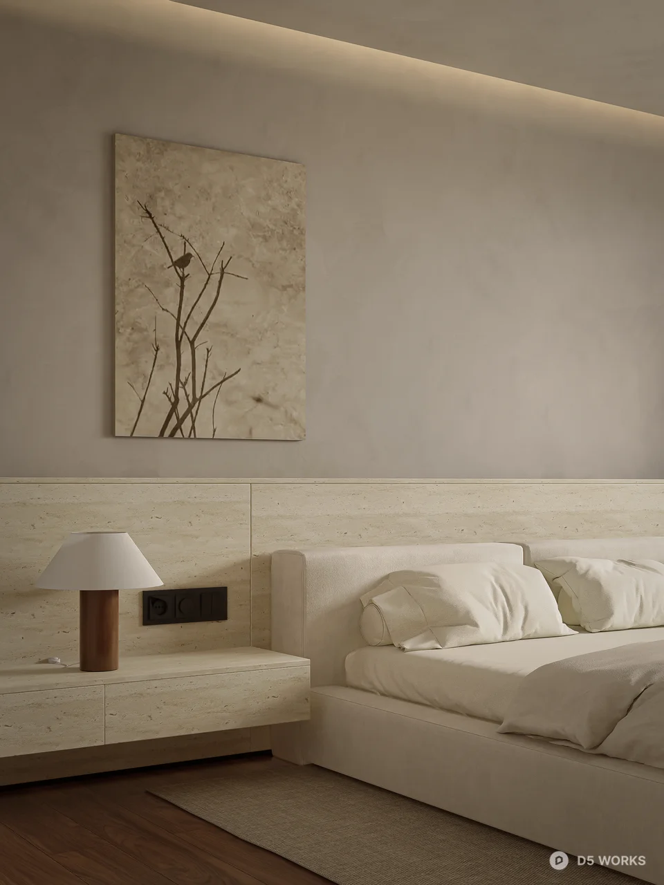 Minimalist Bedroom With Integrated Lighting And Neutral Tones 3d model thumbnail 8