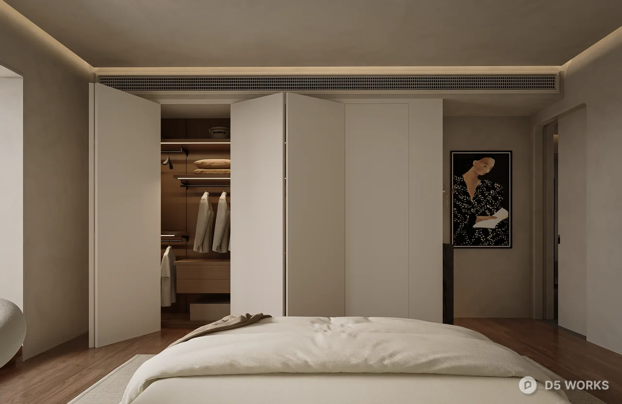 Minimalist Bedroom With Integrated Lighting And Neutral Tones 3d model thumbnail 3
