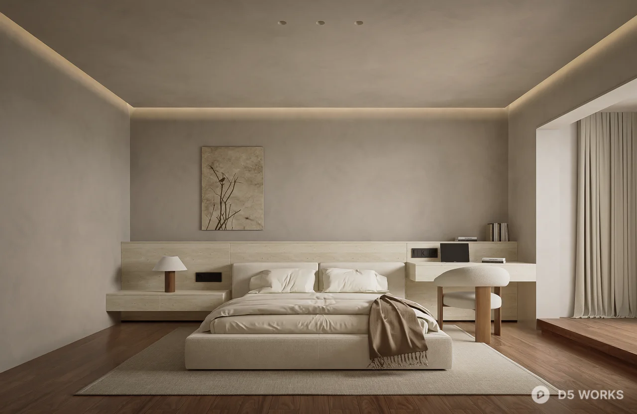 Minimalist Bedroom With Integrated Lighting And Neutral Tones 3d model - Image 1