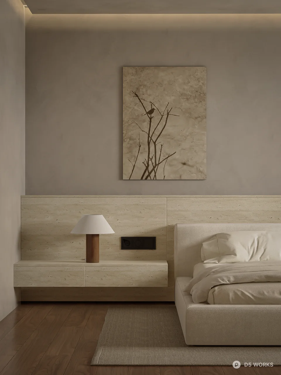 Minimalist Bedroom With Integrated Lighting And Neutral Tones 3d model thumbnail 4