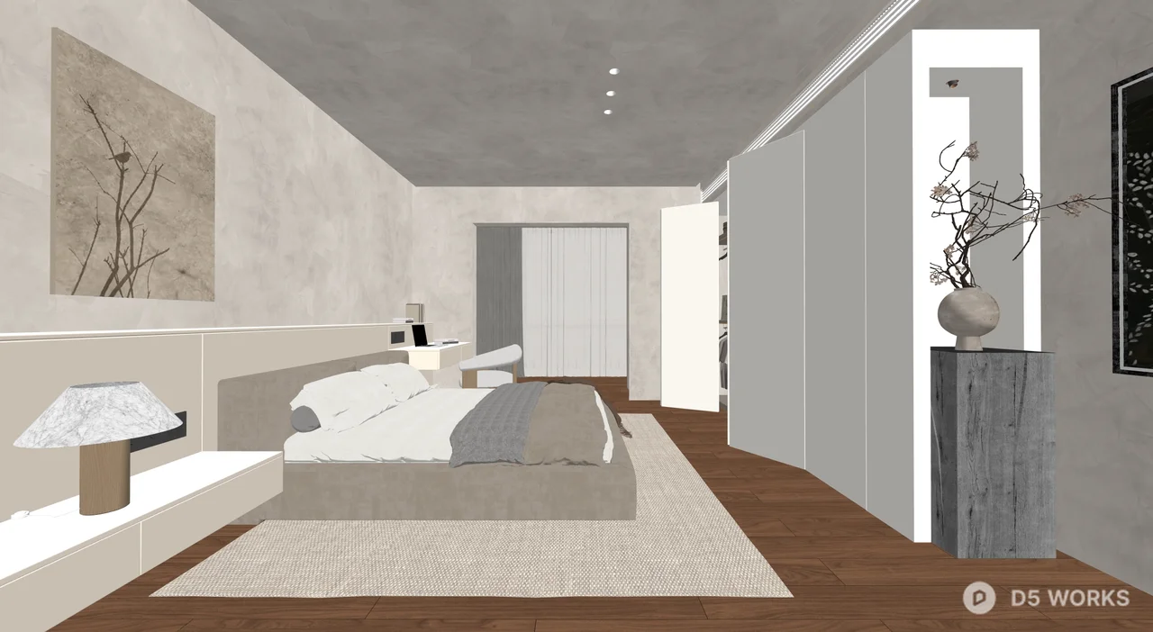Minimalist Bedroom With Integrated Lighting And Neutral Tones 3d model thumbnail 9
