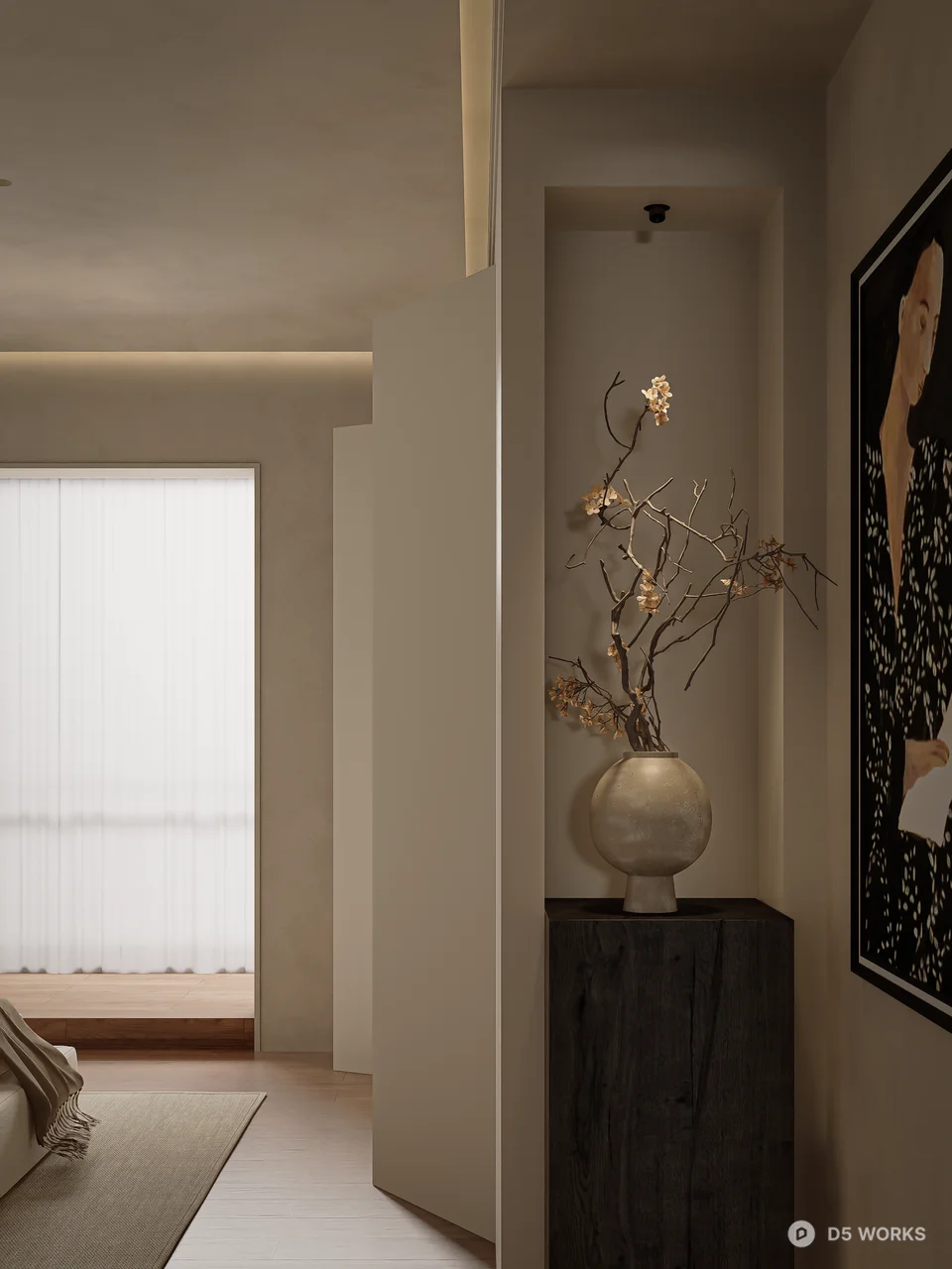 Minimalist Bedroom With Integrated Lighting And Neutral Tones 3d model thumbnail 7